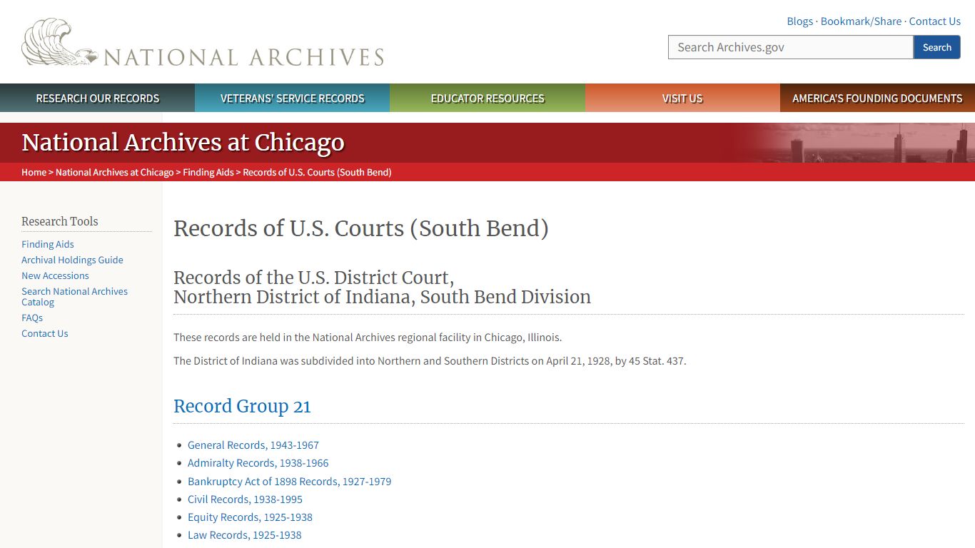 Records of U.S. Courts (South Bend) | National Archives